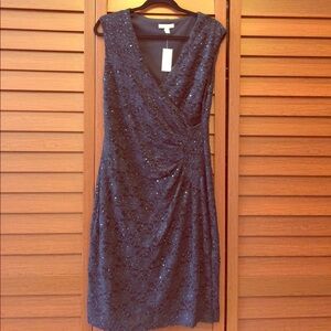 navy lace with sequin cocktail dress